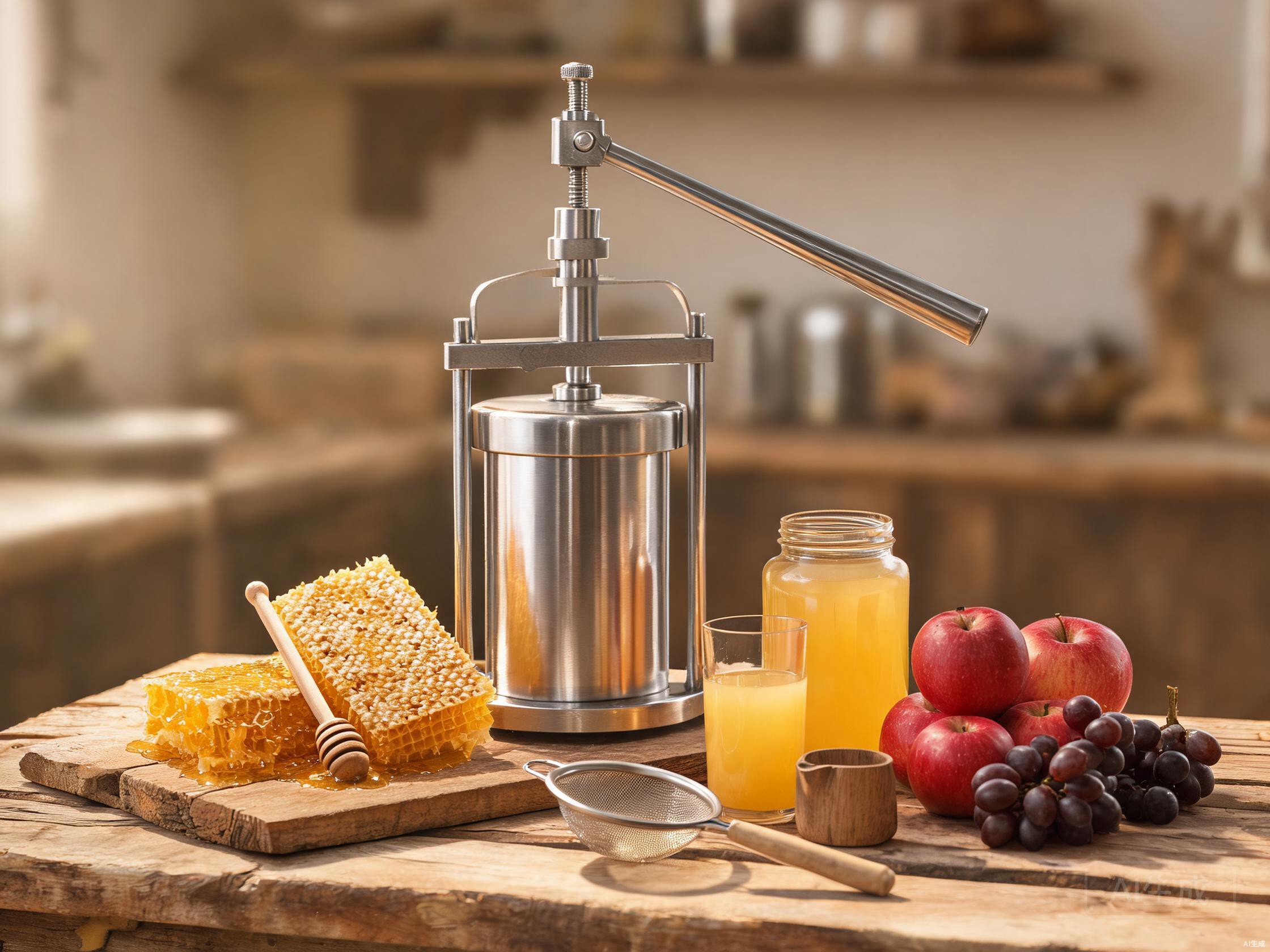 Stainless steel honey and fruit press